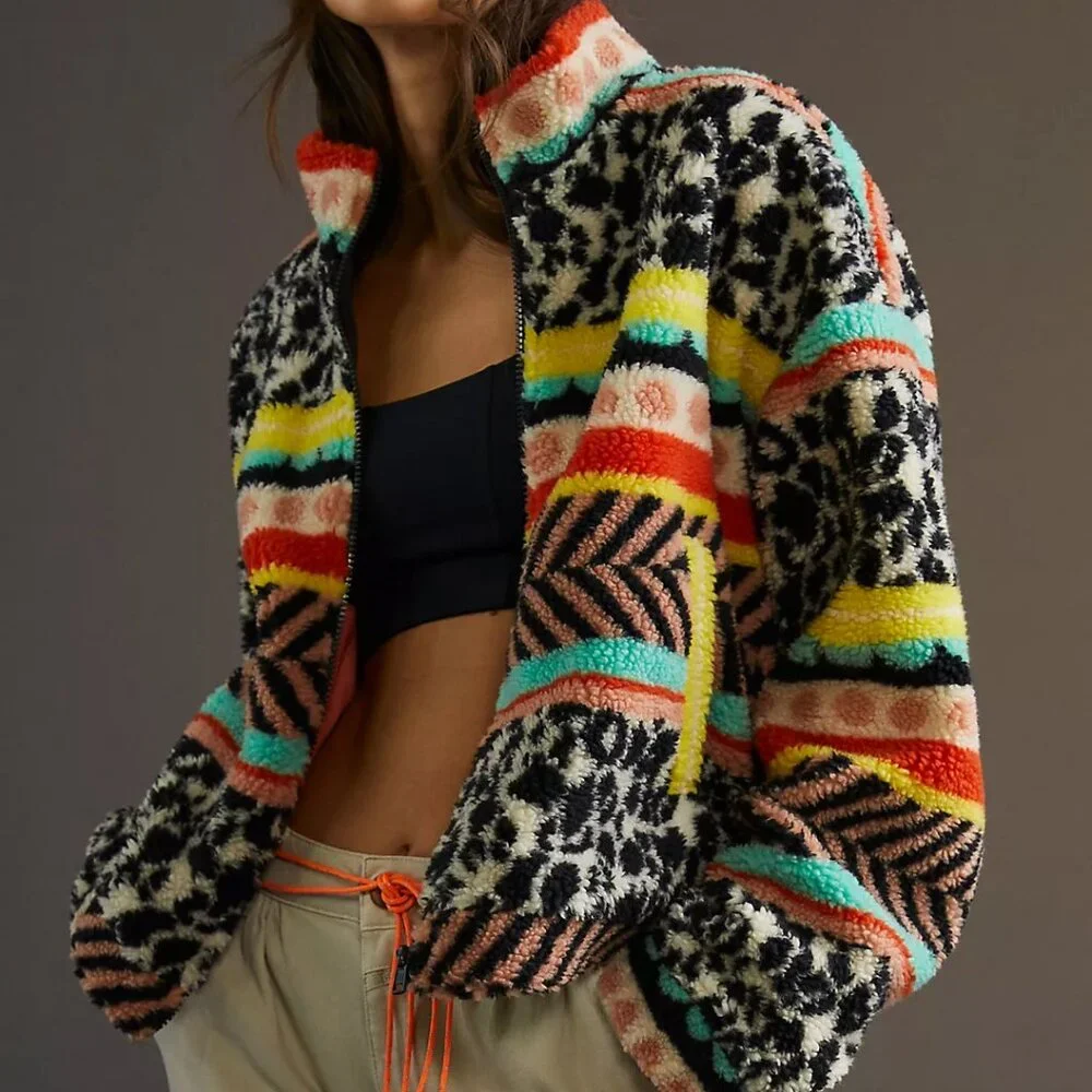 Anthropologie Maeve Lively Abstract Sherpa Jacket, Size Medium - Picture 2 of 8